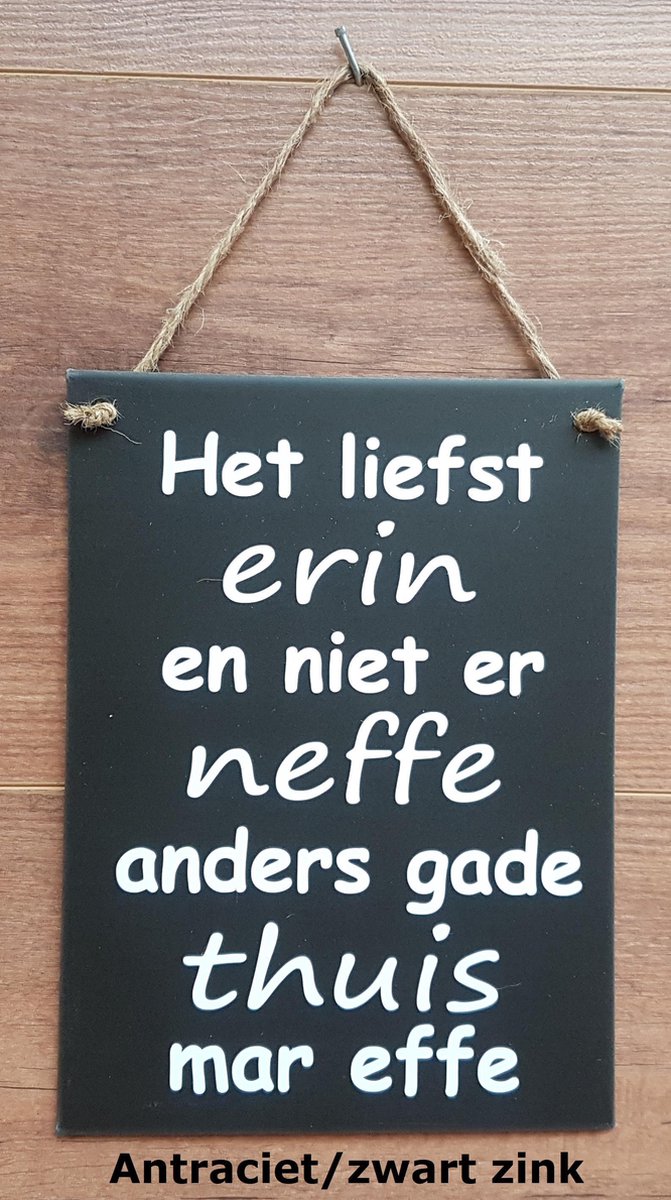 Zinken tekstbord het liefst erin antraciet 15x20 cm.