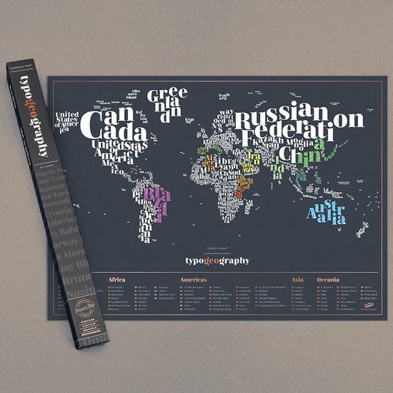 Scratch Map -Kraskaart met gekleurde Landennamen - Luckies Scratch Map Typogeography