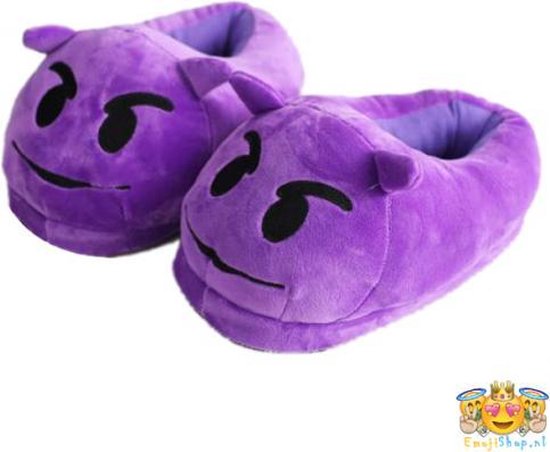 mentaal meesteres Wat Paarse duivel Emoji Sloffen - Prachtig geborduurde Emoji pantoffels -  Bekend van... | bol.com