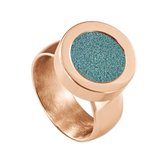 Quiges RVS Schroefsysteem Ring Rosékleurig Glans 16mm met Verwisselbare Glitter Turkoois 12mm Mini Munt