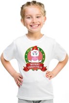 Kerst t-shirt voor kinderen met eenhoorn print - voor jongens en meisjes - wit XS (110-116)
