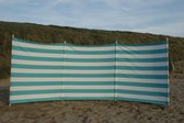 Pare-brise de plage 4 mètres Dralon bleu turquoise / blanc avec bâtons en bois