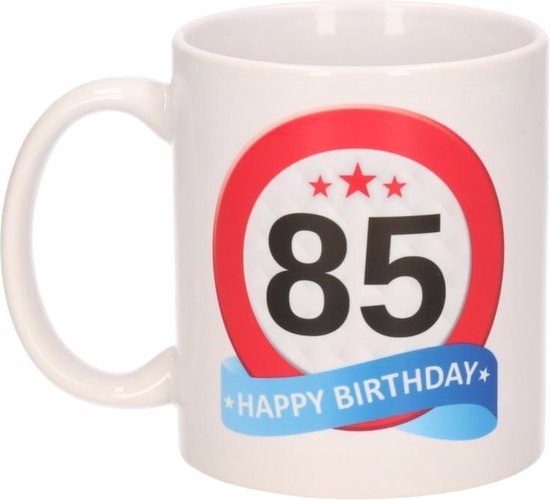 Verjaardag 85 jaar verkeersbord mok / beker