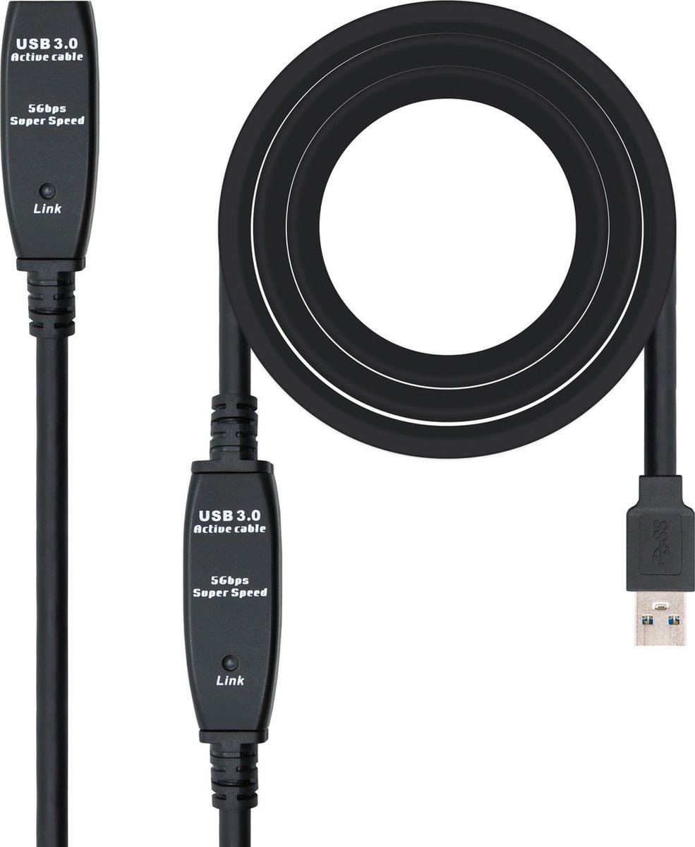 Nanocable 10.01.0312 USB-kabel 10 m USB 3.2 Gen 1 (3.1 Gen 1) USB A Zwart
