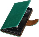 BestCases.nl Groen Pull-Up PU booktype wallet cover hoesje voor Sony Xperia Z3 Compact