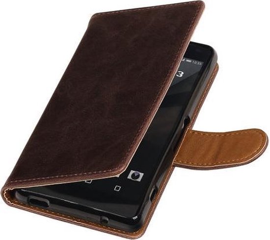 BestCases.nl Etui Portefeuille Mocca Pull-Up PU Booktype pour Sony Xperia Z3 Compact