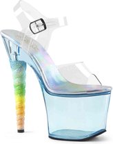 Pleaser Sandaal met enkelband, Paaldans schoenen -38 Shoes- UNICORN-708T Paaldans schoenen Blauw/Transparant