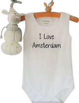 Baby Rompertje met tekst I love Amsterdam | wit | maat 86/92 | mouwloos zonder mouw