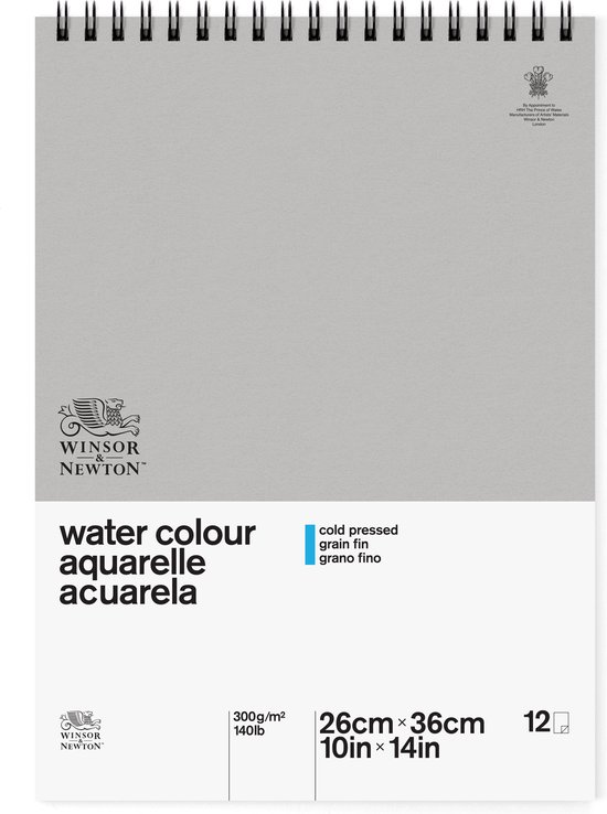 bol.com | Winsor & Newton Aquarel Papier Classic - 300 g/m² - blok 12 vel -  Spiraal - 26X36cm