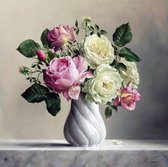 Peinture au diamant - Bouquet de fleurs dans un vase blanc - 40x30cm
