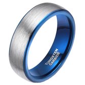 Wolfraam ring geborsteld zilverkleurig met Blauw 6mm-19mm