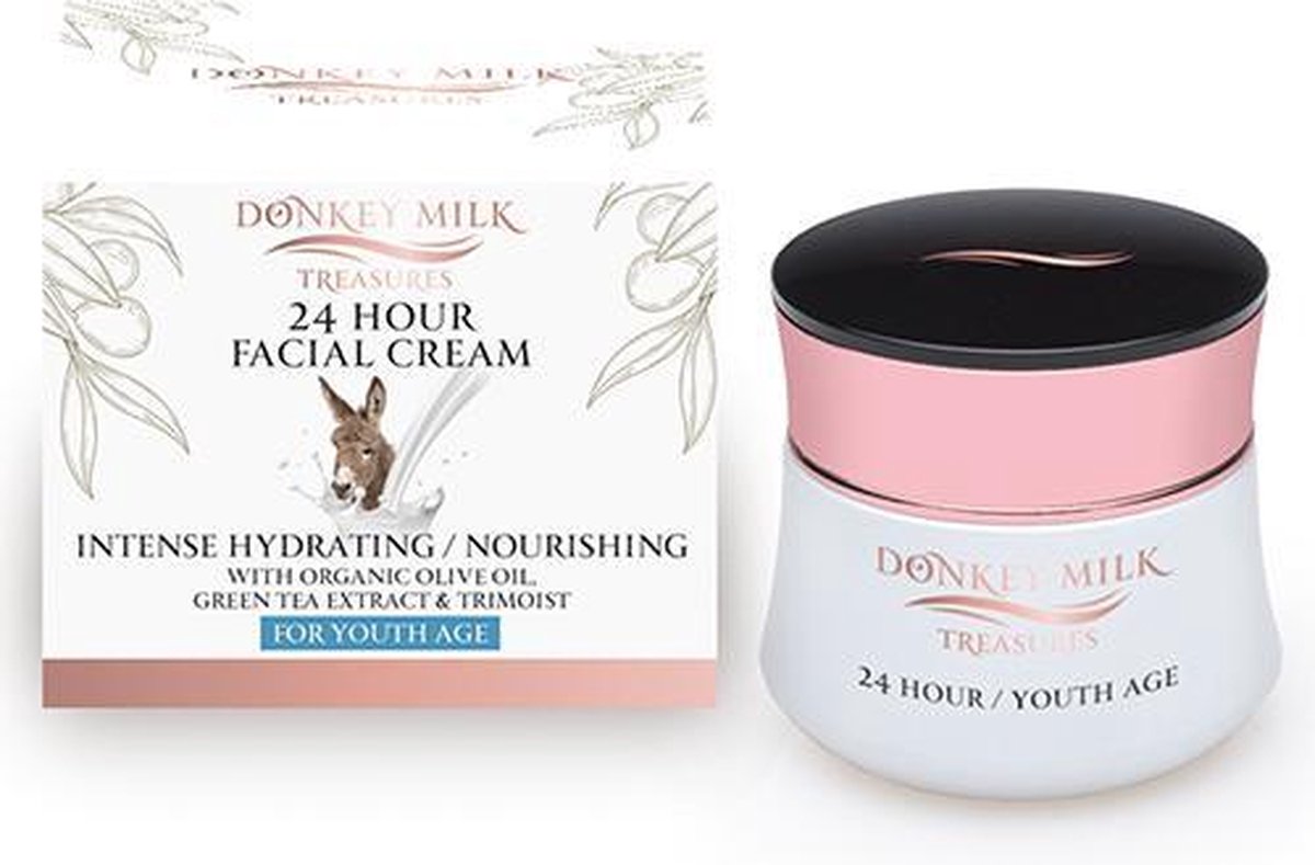 Pharmaid Donkey Milk Treasures 24-uurs Gezichtscrème 50ml | Intensieve Hydratatie en Voeding met Groene Thee | Ook voor de moderne man