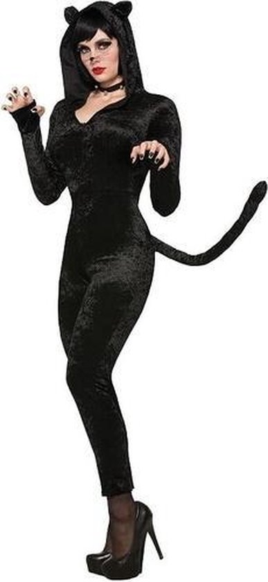 Sluwe katten/poezen velours jumpsuit kostuum zwart voor dames 38-42 |  bol.com