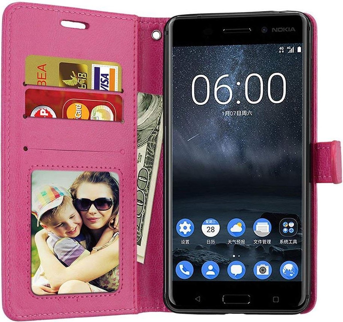 Telefoonhoes Geschikt voor: Nokia 5.1 Plus portemonnee hoesje - Roze
