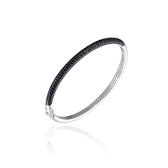 Jewels Inc. - Armband - Bangle Half Bol gezet met Zwart Zirkonia - 4mm Breed - Maat 64 - Gerhodineerd Zilver 925