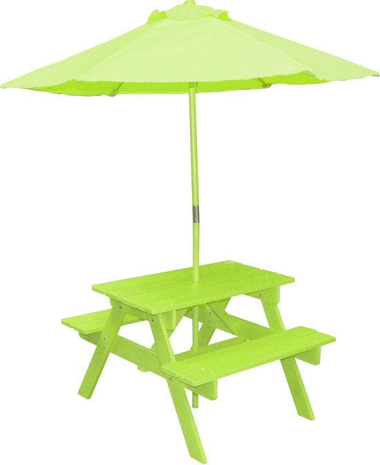 Kinder picknicktafel met bankjes en parasol, lime | bol.com