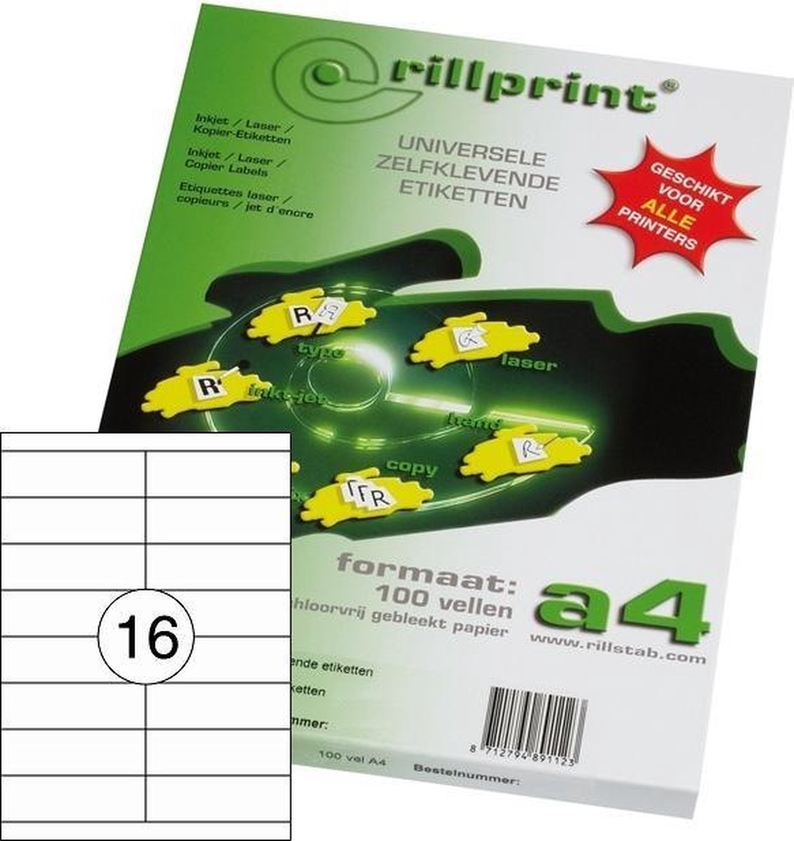 Etiketten Rillprint, Rillstab, 89132, 105x33,8mm, 16 op een vel