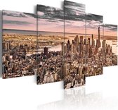 Schilderij - New York City: Ochtend Lucht , 5 luik