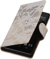 Lace Bookstyle Wallet Case Hoesjes Geschikt voor Sony Xperia Z5 Compact Wit