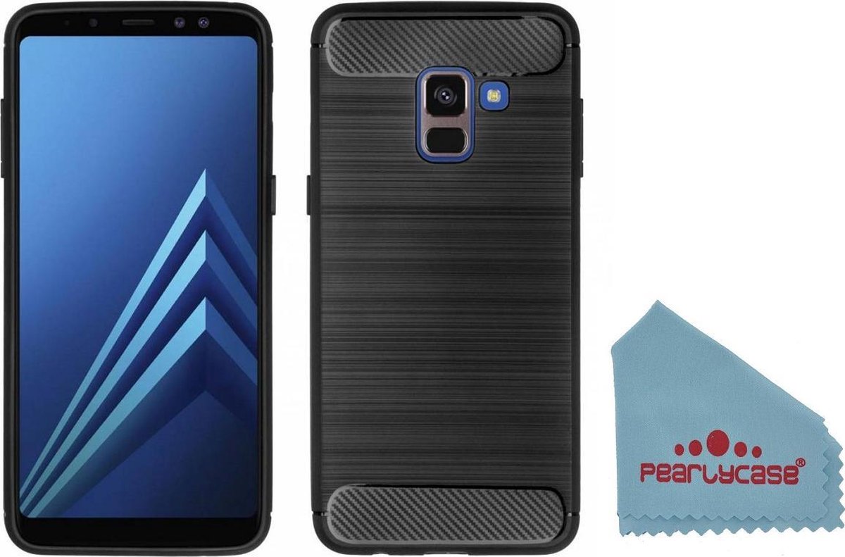 Pearlycase® Zwart Carbon Geborsteld TPU Hoesje Geschikt voor Samsung Galaxy A8 2018