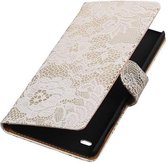 Lace Bookstyle Wallet Case Hoesjes voor Sony Xperia C4 Wit