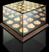 Waxinelichthouder - met Spiegelglas - 9 Waxinelichtjes - Sfeerverlichting - Hout & Glas