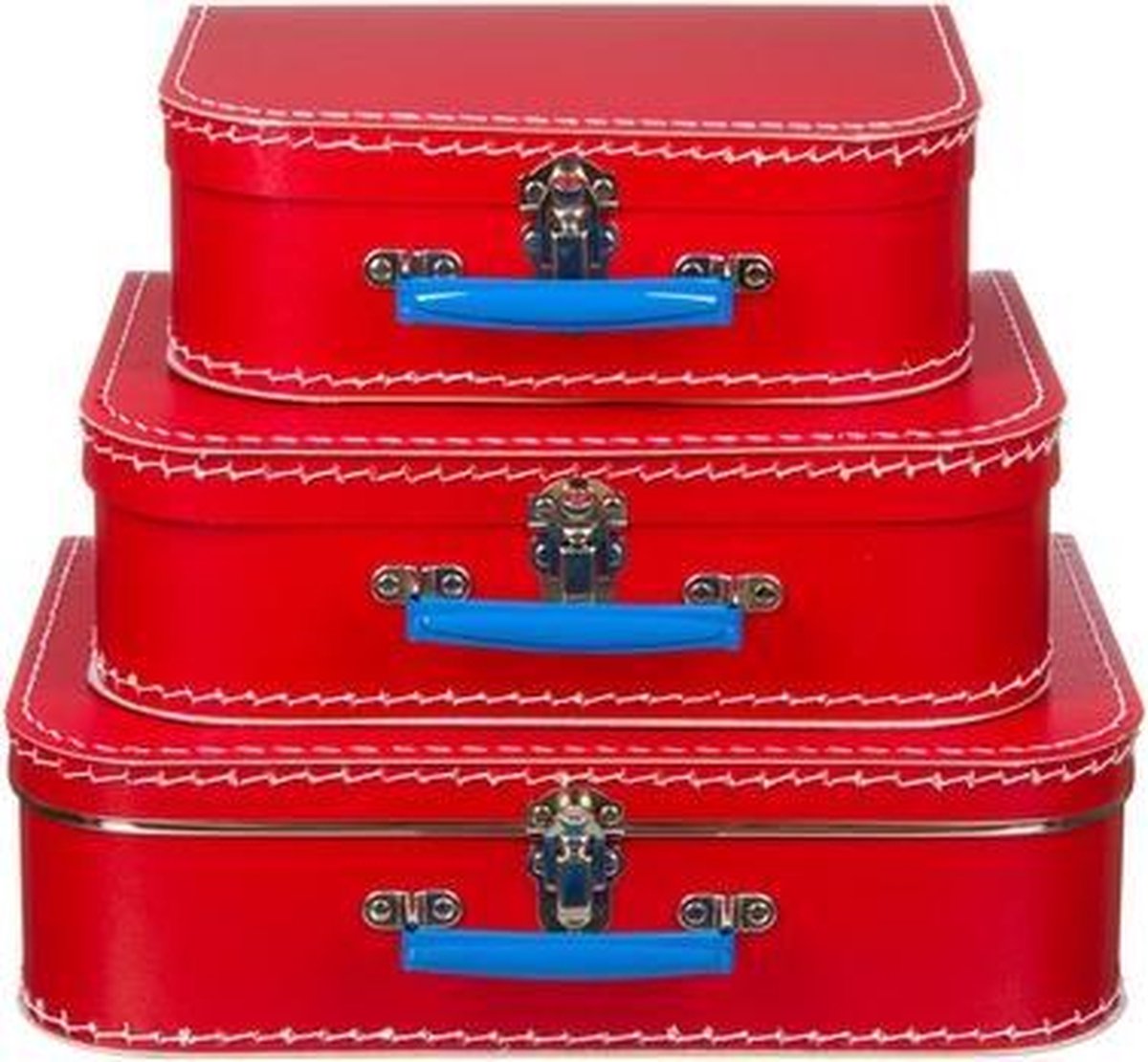 Koffertjes Set (3delig) Rood met blauw handvat - MS 271 - (20-25-30cm)