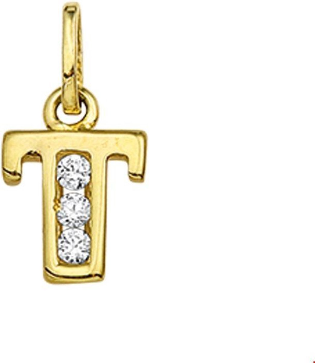 Geelgouden Bedel letter T zirkonia 4006254