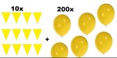 10x Vlaggenlijn 10 meter + 200 Ballonnen geel