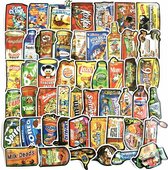 Sticker mix Eten en drinken met Amerikaanse drankjes, snacks en producten voor laptop, koffer, fiets, muur, skateboard etc. Pack 48 stickers