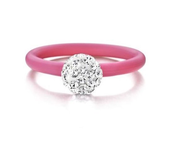 Colori 4 RNG00055 Siliconen Ring met Steen - Kristal Bal 8 mm - One-Size - Roze