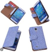 BestCases Samsung Galaxy S4 - Antiek Echt Leer Bookcase Blauw Wit - Lederen Leder Cover Case Wallet Hoesje