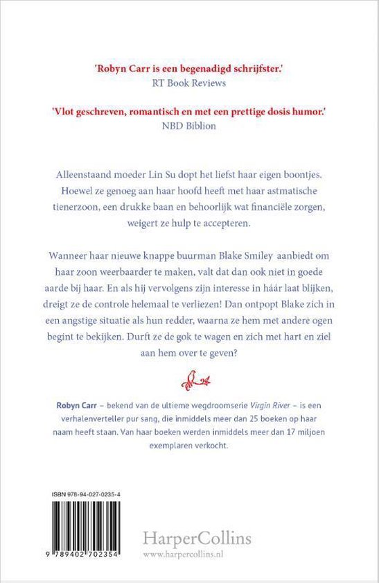 Achterkant van het boek Droom van Verlangen met tekst over het verhaal en de auteur Robyn Carr.