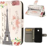 Motorola Moto E Wallet Stand Case Eiffel Tower Grijs