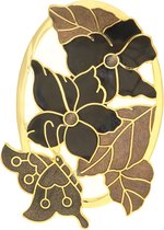 Behave Broche vlinder op bloemen bruin zwart - emaille sierspeld - sjaalspeld