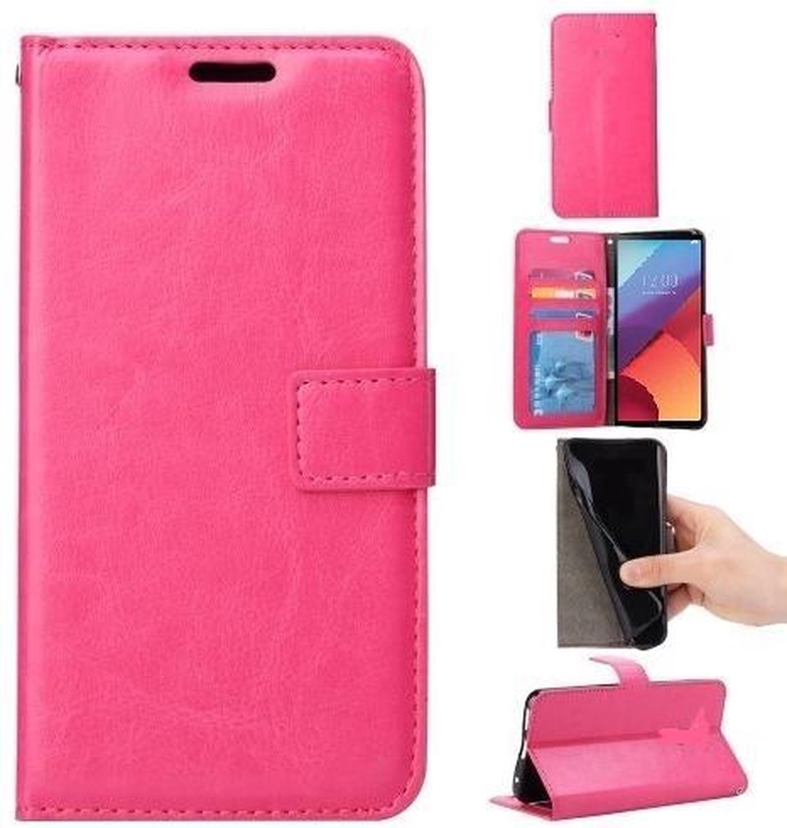 Huawei Y6 (2017) Dual Sim en Huawei Y5 (2017) portemonnee hoesje roze