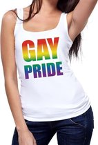 Gay pride tanktop / mouwloos shirt wit met regenboog tekst voor dames -  Gay pride kleding M