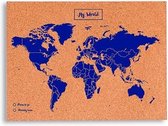 Wereldkaart kurk XL blauw (90x60cm)