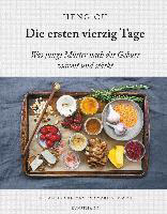 De eerste veertig dagen: Een kookboek voor postpartum zorg. Bevat noten, kruiden, groenten en gedroogd fruit.