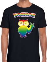 Yoehoe knipogende regenboog uil gay pridet-shirt zwart voor here S