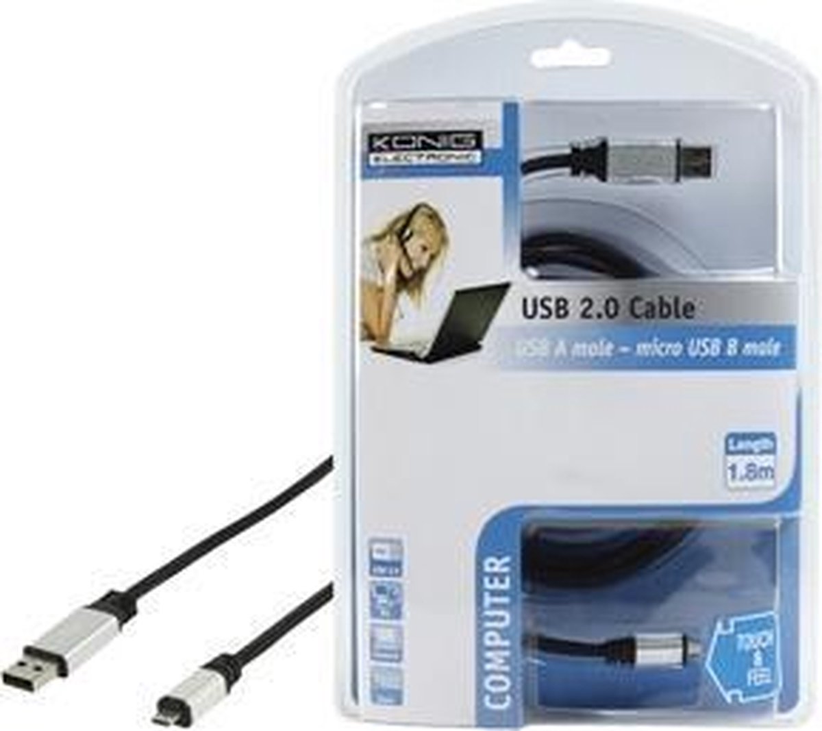 König, Usb 2.0 Kalel, Usb A Male - Micro Usb B Male, 1.8m