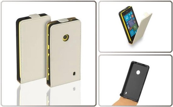 HC Leder Flip case case Telefoonhoesje - Nokia Lumia 520 Creme Wit | bol.com