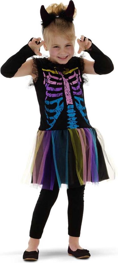 zwaartekracht rouw welvaart Skeleton meisjesjurk - Carnavalskleding - Maat S - 103/116 - 3-5 jaar-  2-delig | bol.com