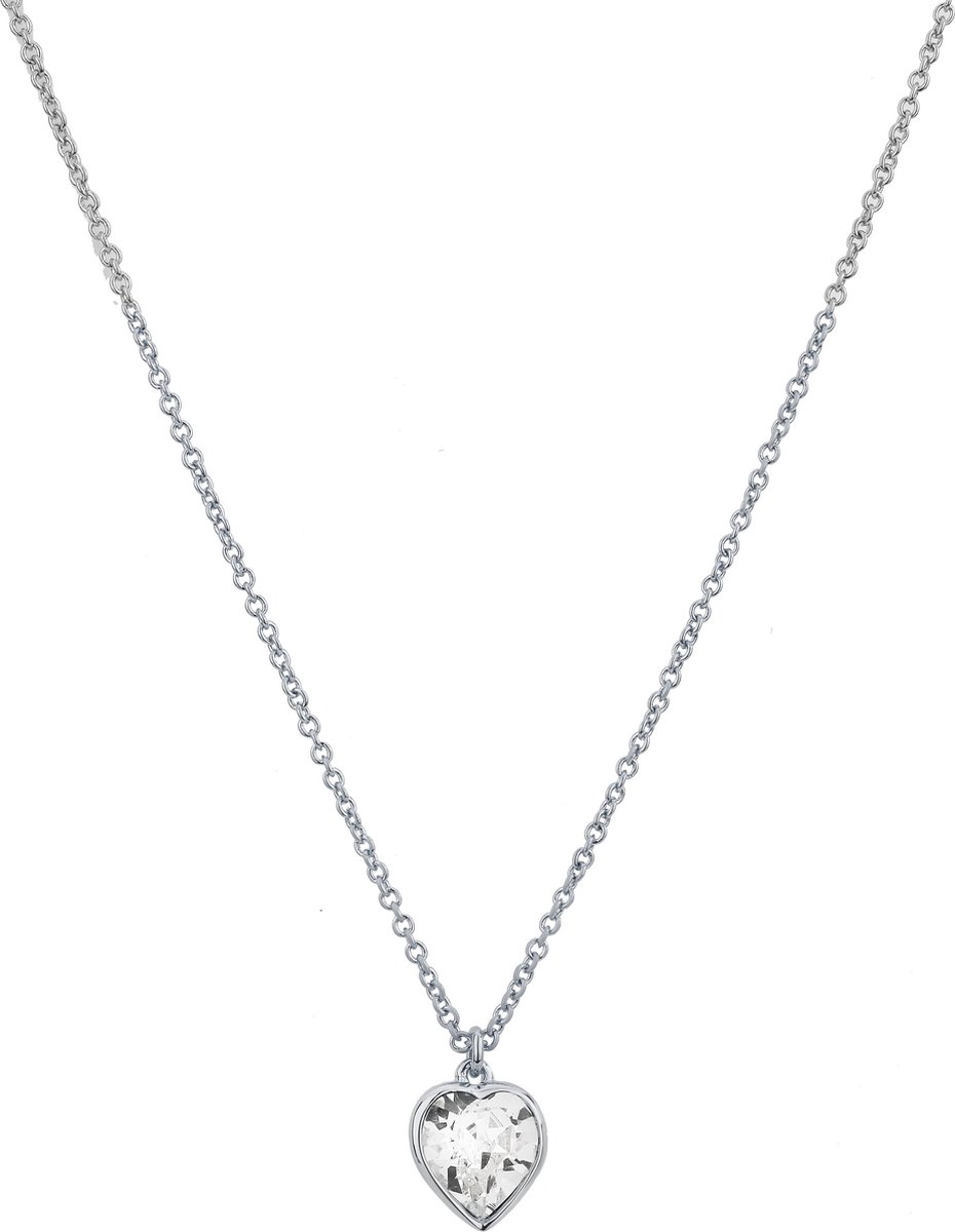 Traveller Ketting met Hanger - Collier Dames - Zilverkleurig - Hartje - Swarovski Kristal - 11x10 mm - Geplatineerd - Lengte Verstelbaar 38 / 41 / 44 cm. - 157258