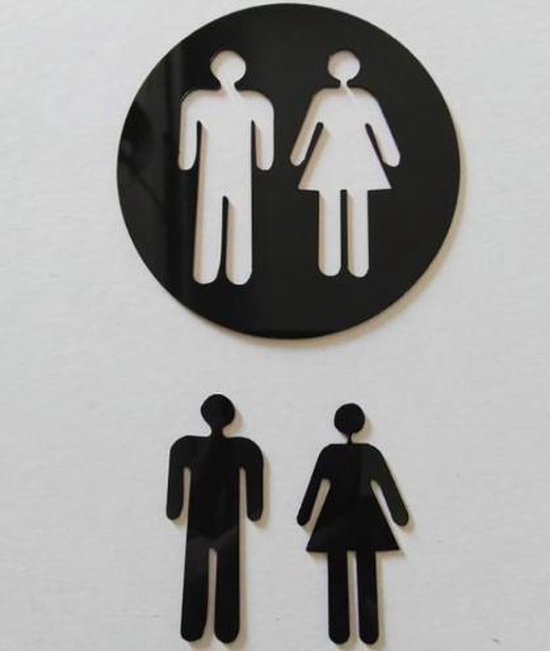Ensemble d'autocollants de toilette - hommes et femmes - panneau de toilettes - porte - homme femme - autocollant - noir