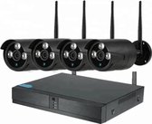 4 Bullit Camera beveiliging systeem set draadloos WIFI buiten binnen zwart bewakingscamera kit