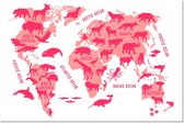 Graphic Message Schilderij op Canvas Dieren Wereldkaart - Kinderkamer - Meisjes