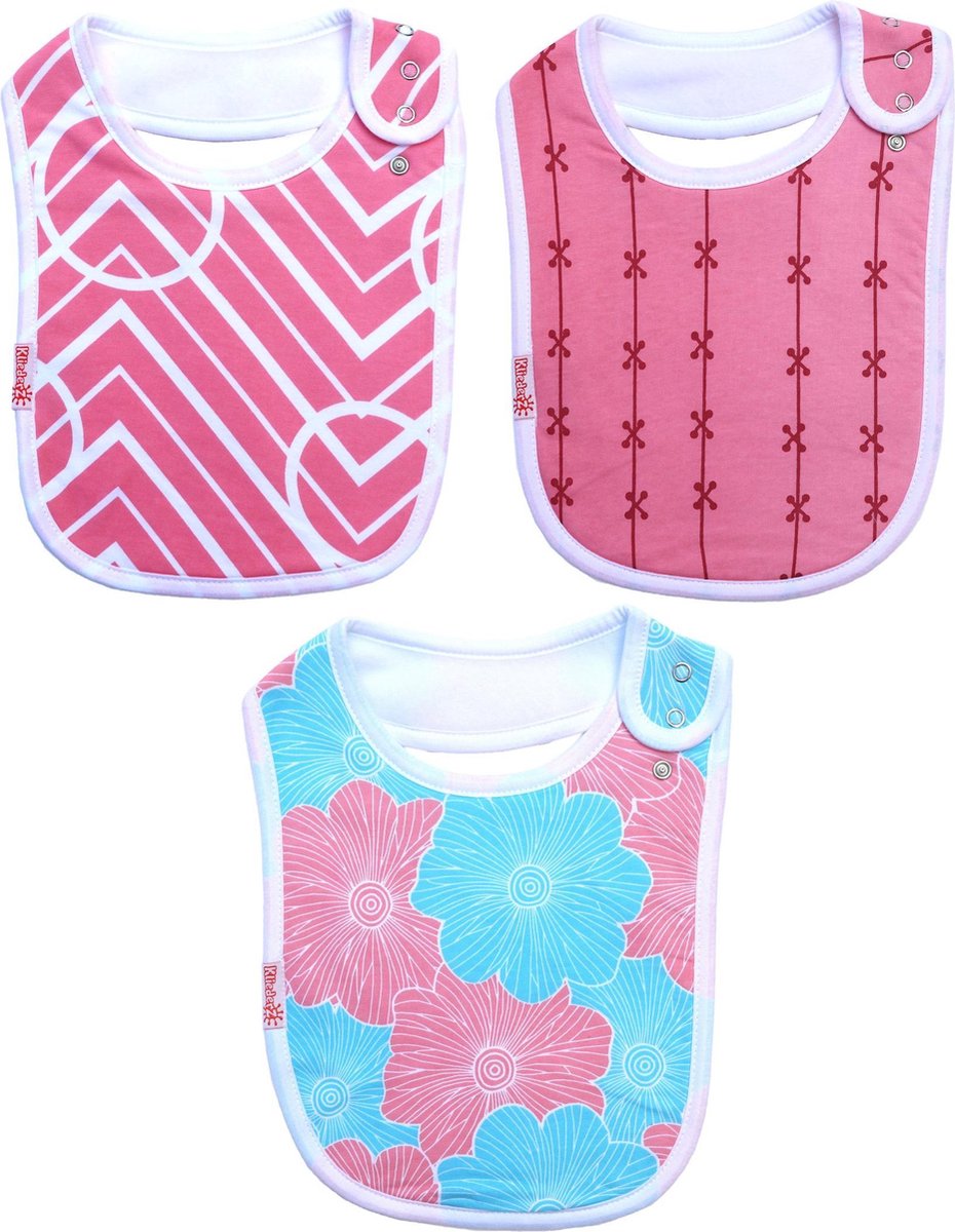 Goedkoopste KliederZ hippe baby slabbetjes meisjes | 3 eet slabbers | slabben t/m 3 jr FB03b