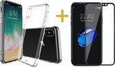 Transparant Siliconen Hoesje voor Apple iPhone Xs / X + Screenprotector Volledig Dekkend Zwart - Case van iCall
