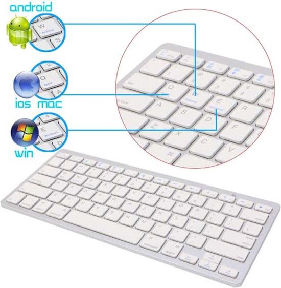 Draadloos Toetsenbord - Wireless Keyboard - Bluetooth - Wit - Merkloos